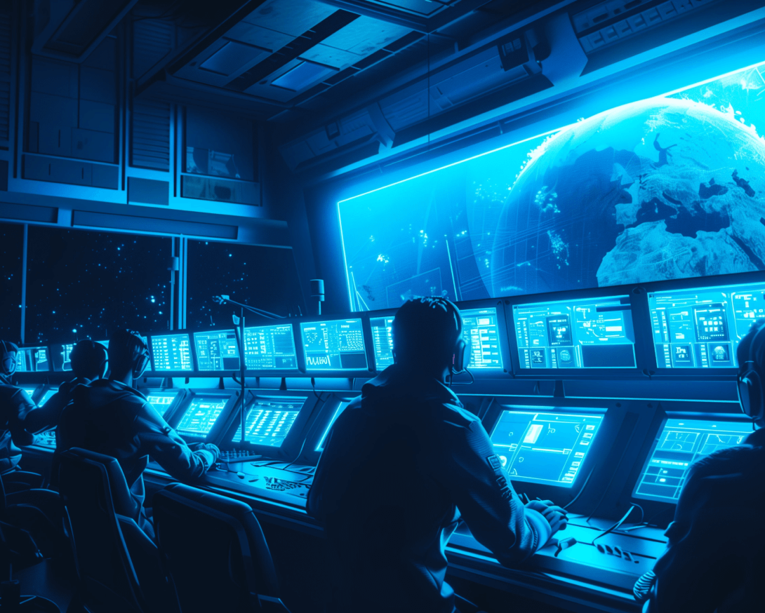Space command center viewing Earth